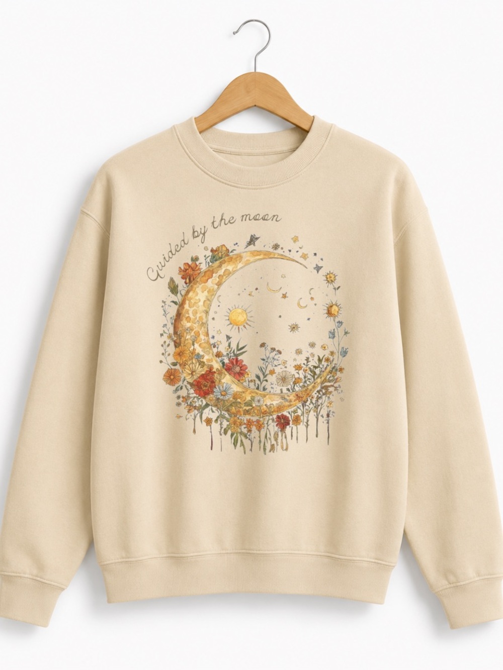 Sand Crescent Moon Floral Crewneck Sweatshirt